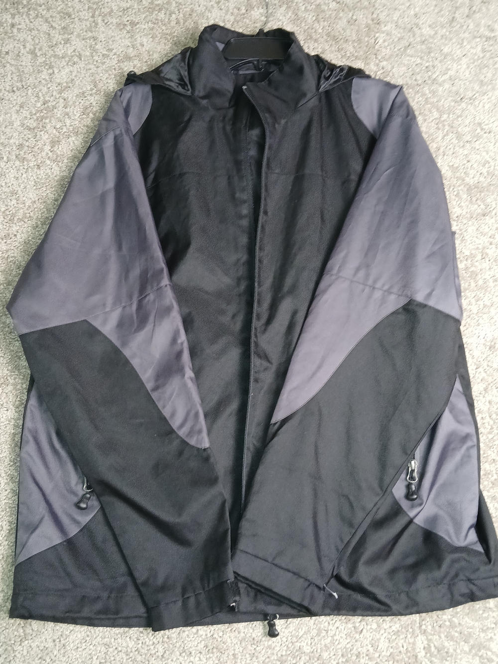 Port Authority Men's Black and Gray Lightweight Jacket Windbreaker Hoodie -Large
